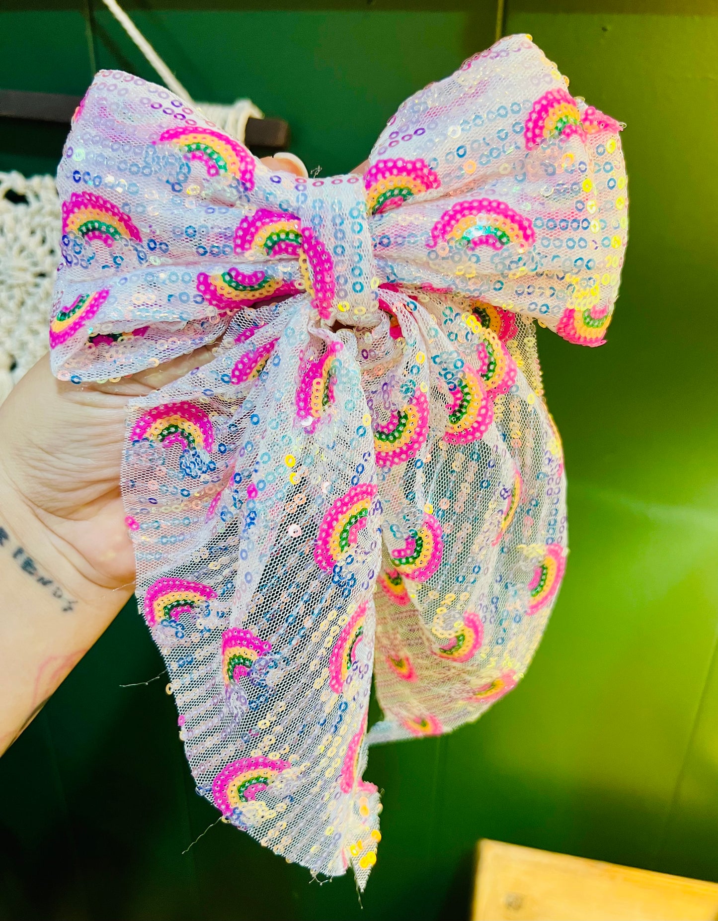 RAINBOW GLITTER HAIR BOW