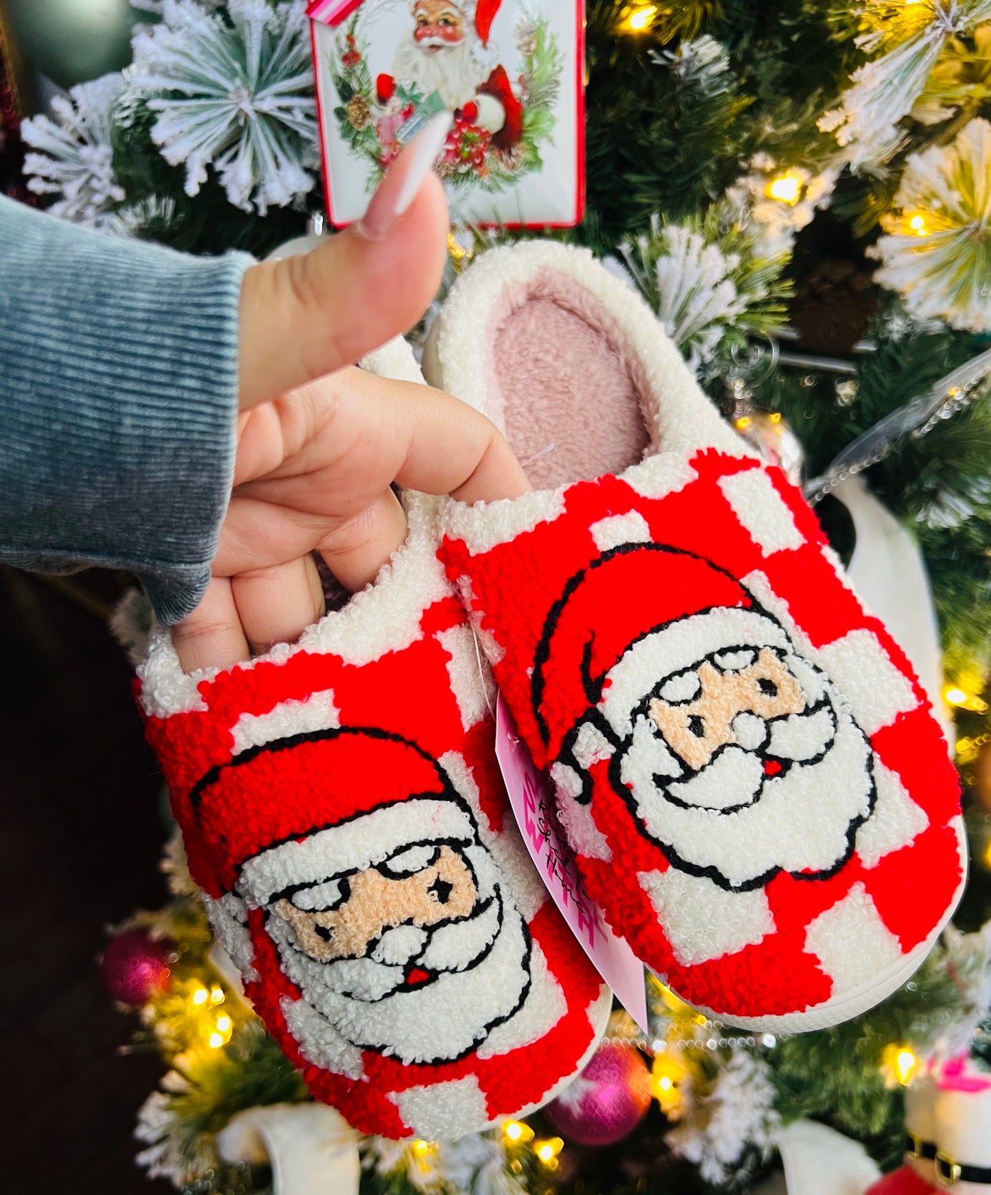 CHECKERED SANTA SLIPPERS