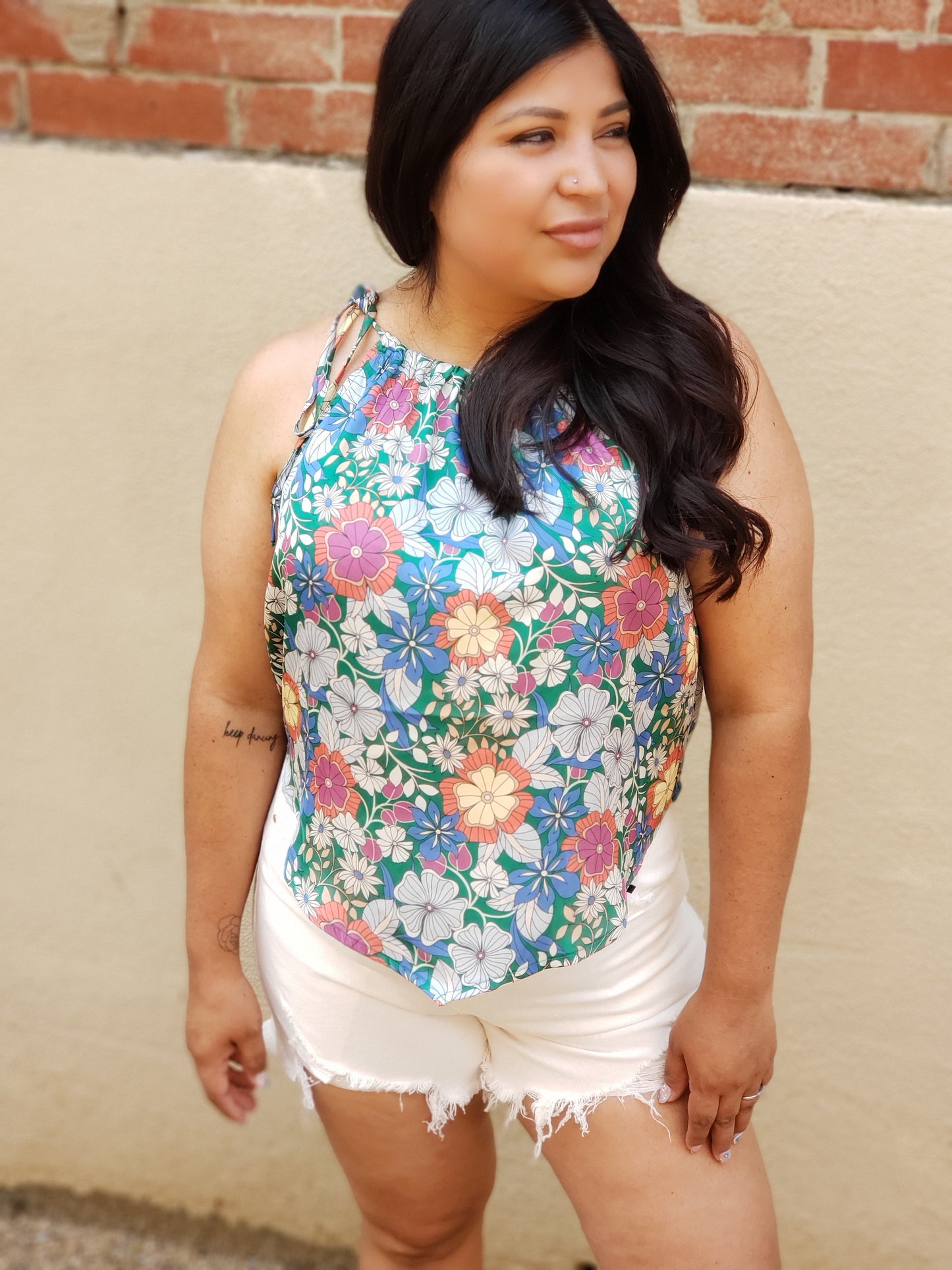 GREEN MULTI HALTER TOP