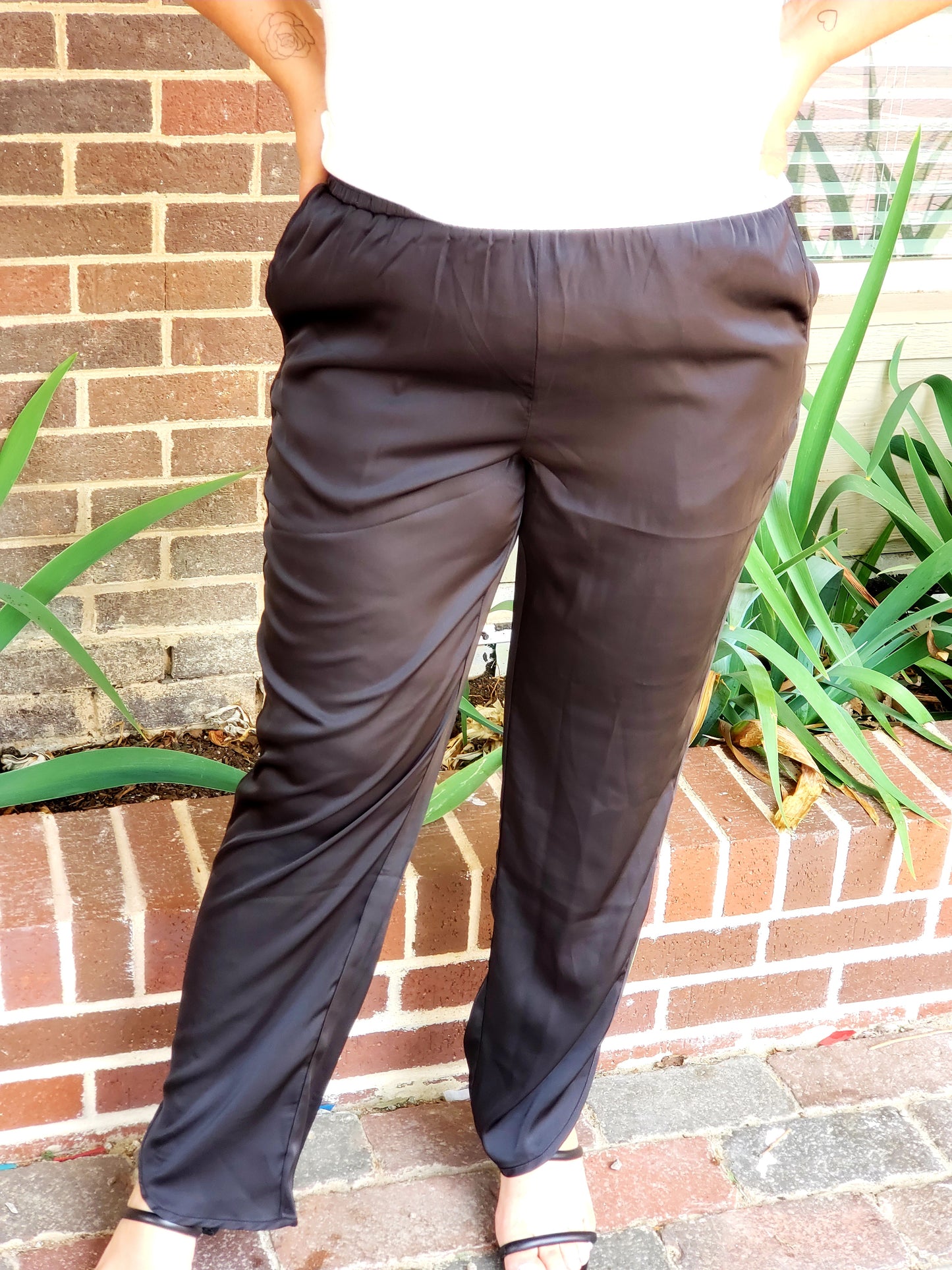 BLACK SATIN PANTS
