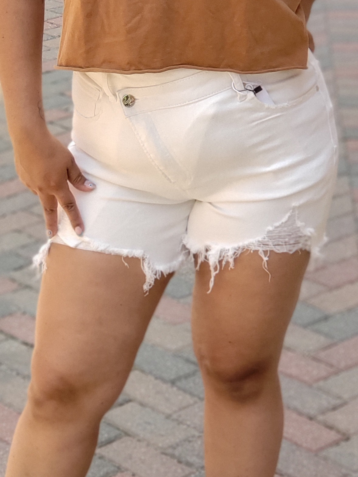 WHITE HI-RISE CROSS OVER SHORTS