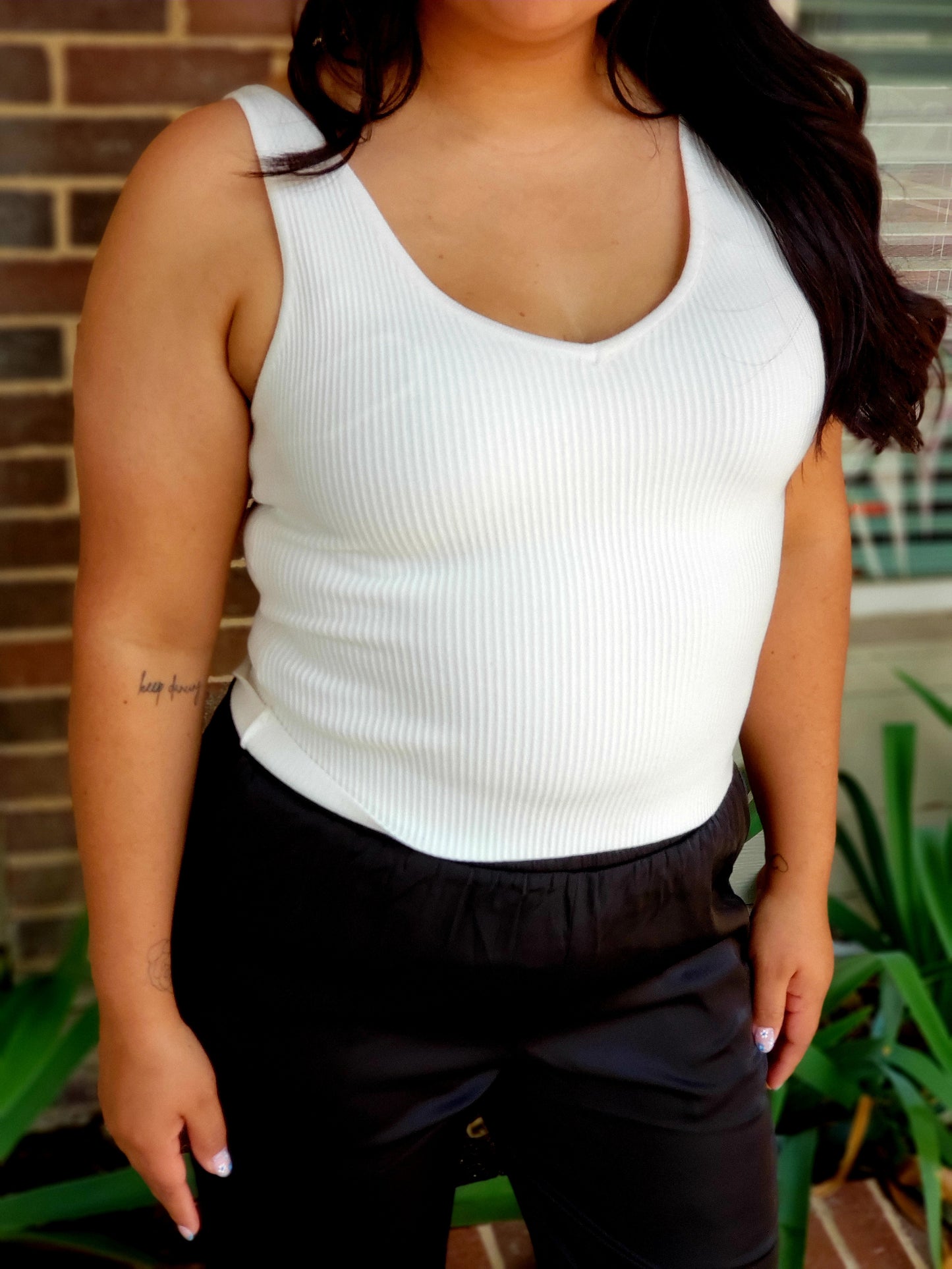 CREAM RIBBED TANK