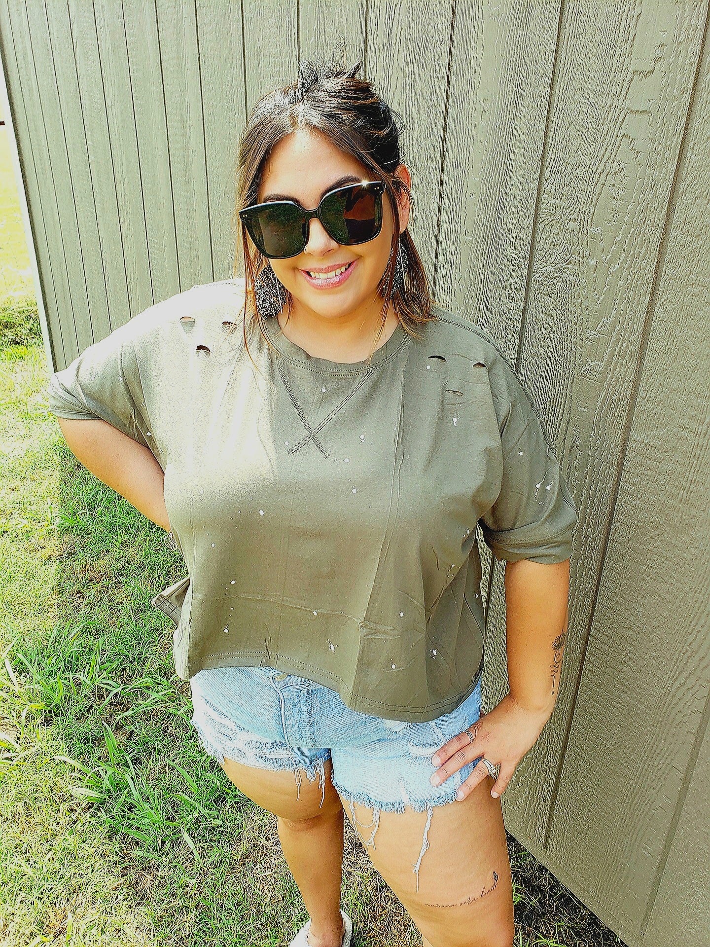 Distressed Splattered Hem top