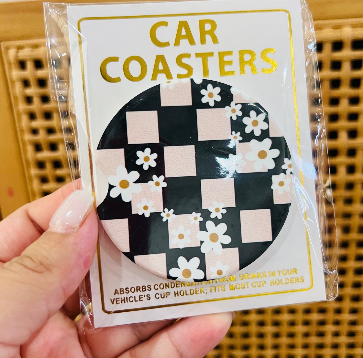 DAISY & CHECKERED CAR COASTERS
