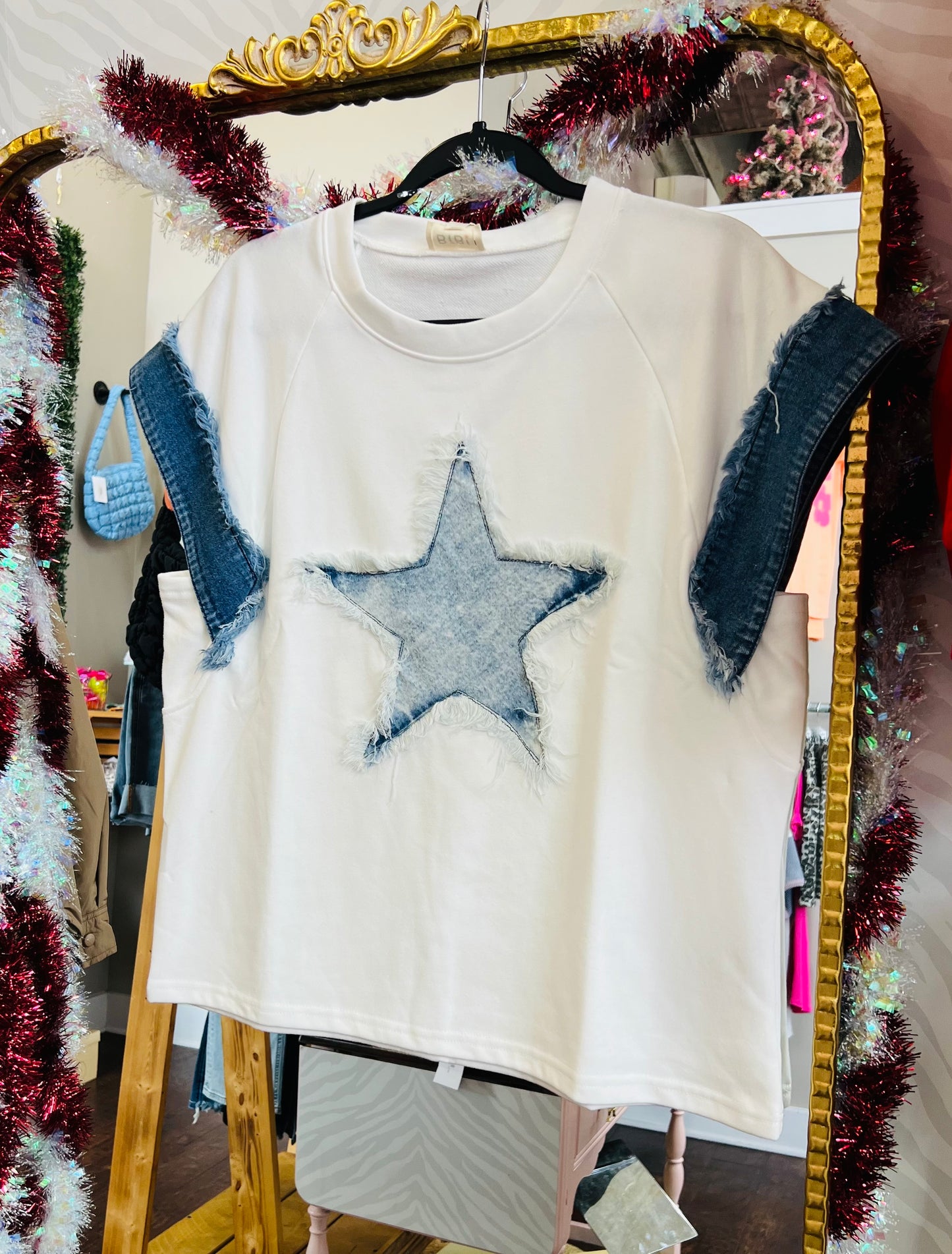 OFF WHITE DENIM COMBO TOP