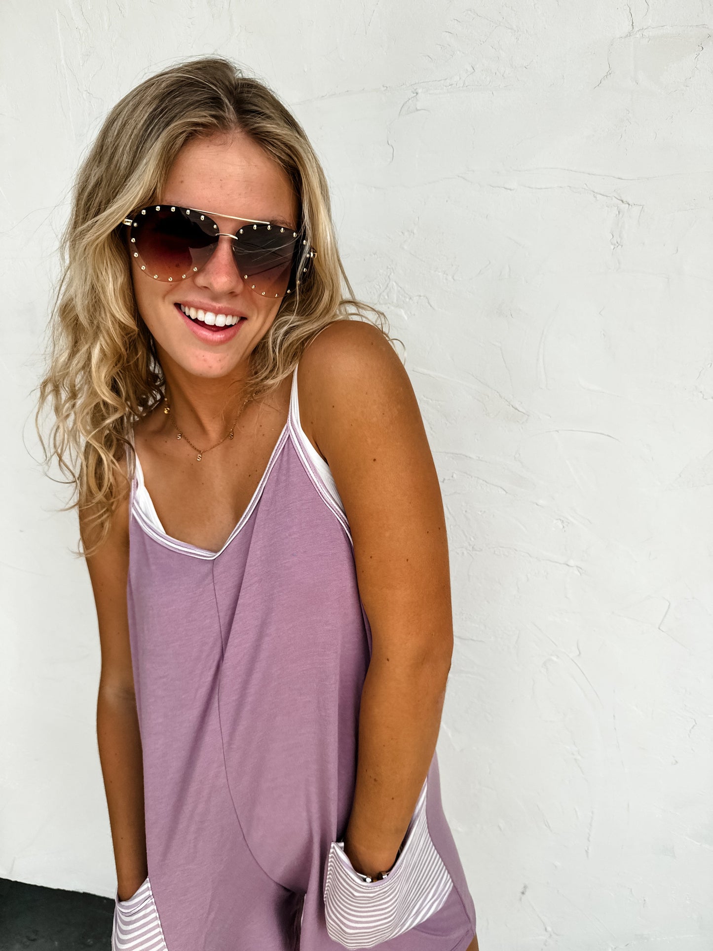 BRILEY STRIPE POCKET ROMPER
