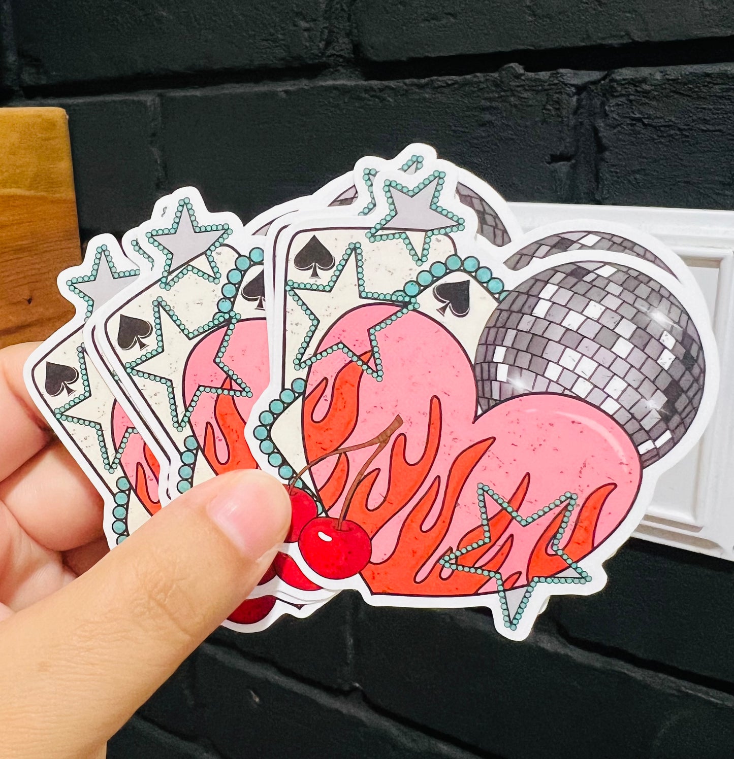 CHERRY DISCO HEART STICKER