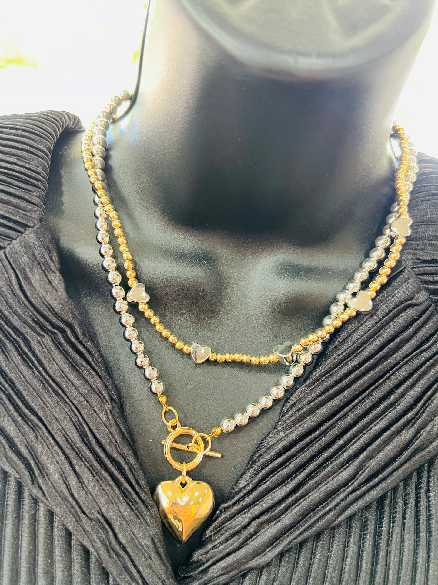 MIXED METALS HEART NECKLACE