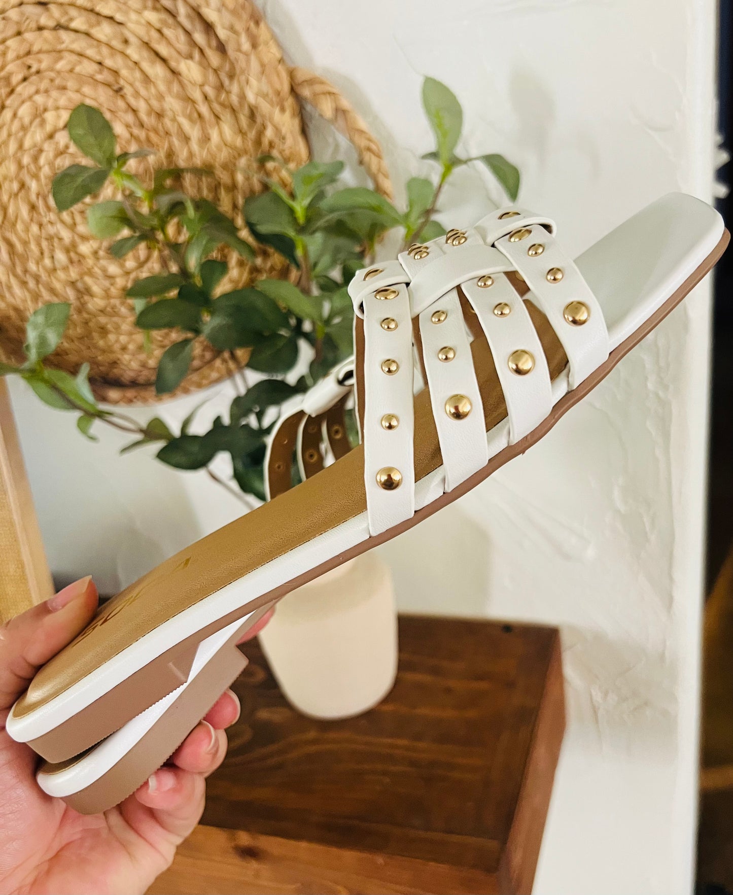 WHITE STUD EMBELLISHED SANDAL