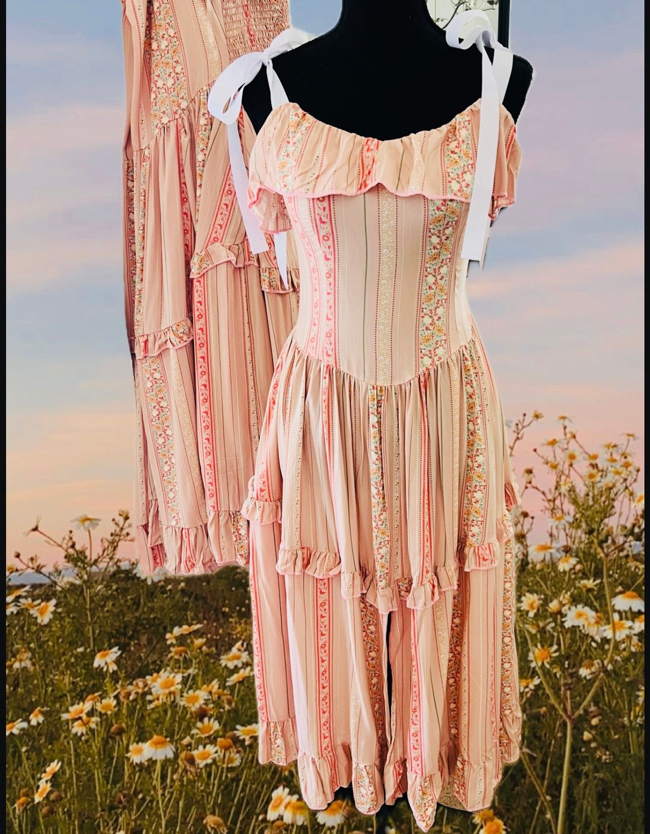 BOW SHOULDER SMOCKED DRESS