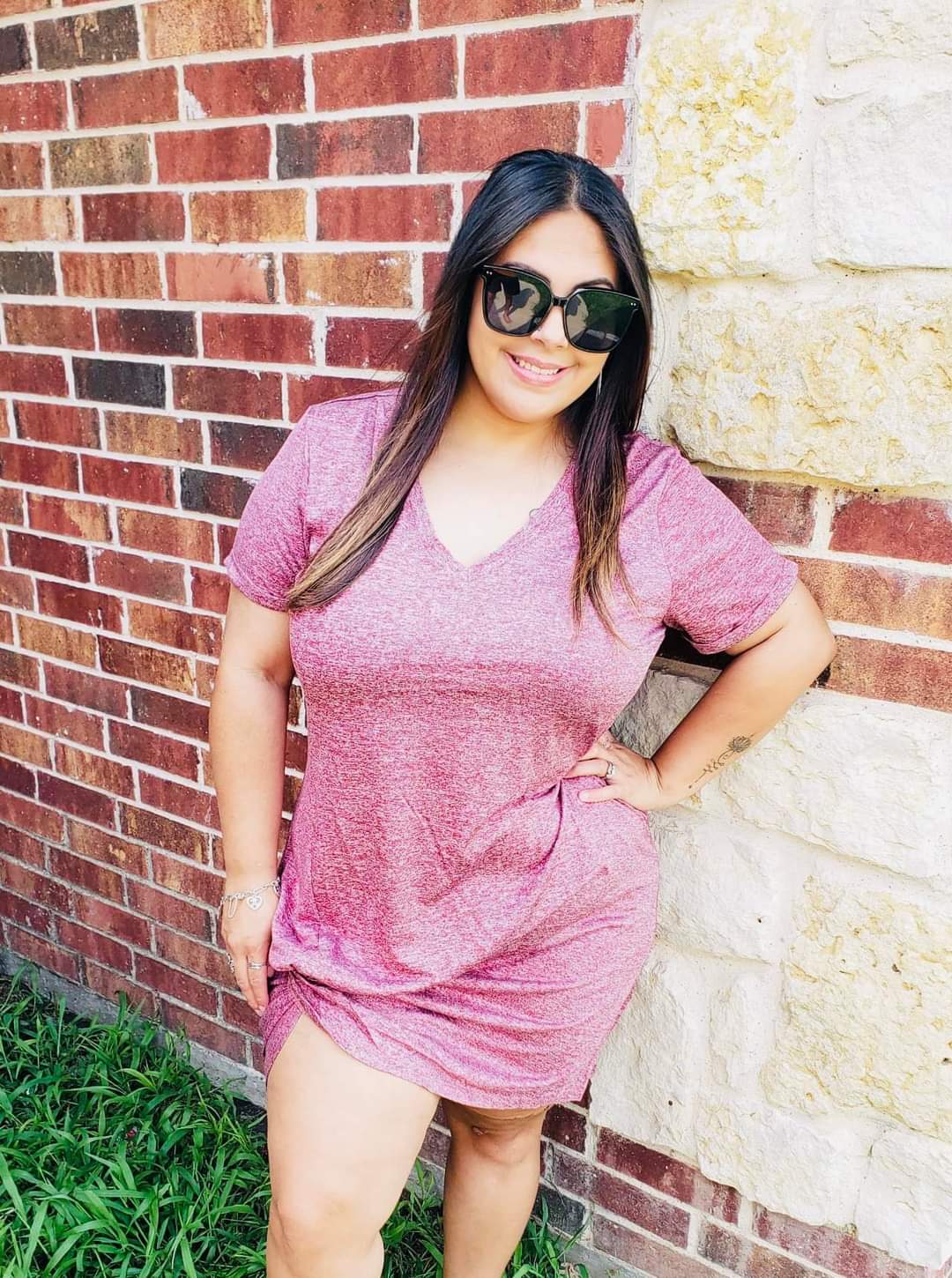 ROSE RED TRIBLEND SIDE KNOT DRESS