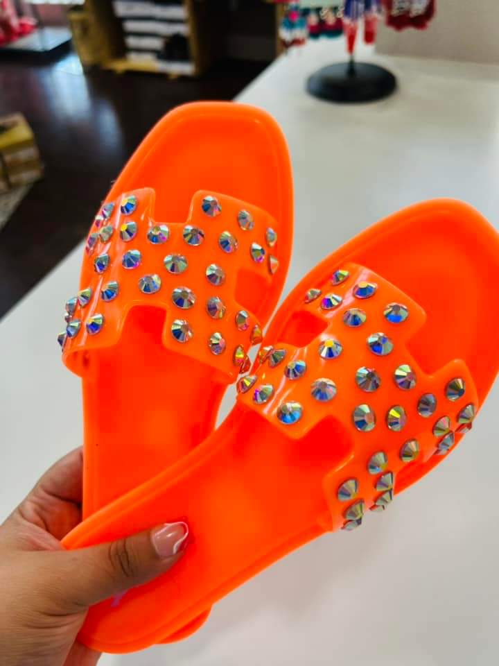 ORANGE STUDDED JELLY SANDALS