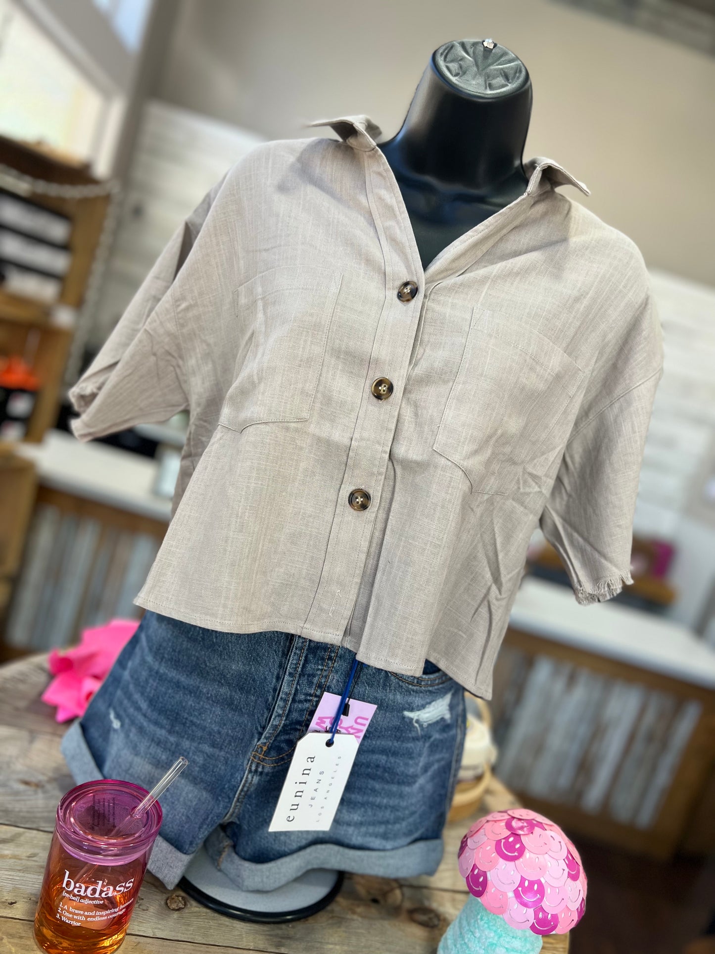 Mocha Fringed Linen Crop Top