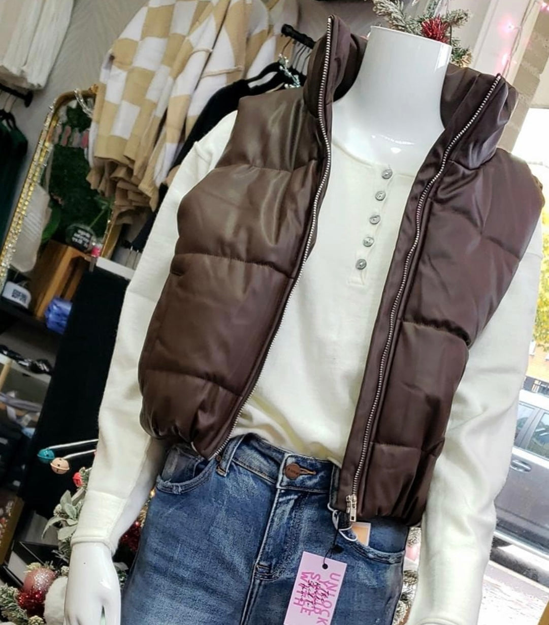 FAUX LEATHER PUFFER VEST