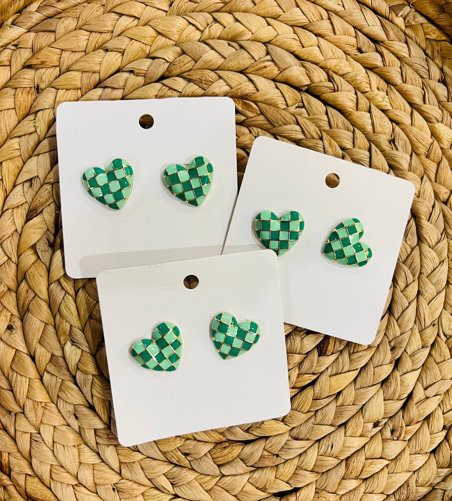 GREEN CHECKERED HEART