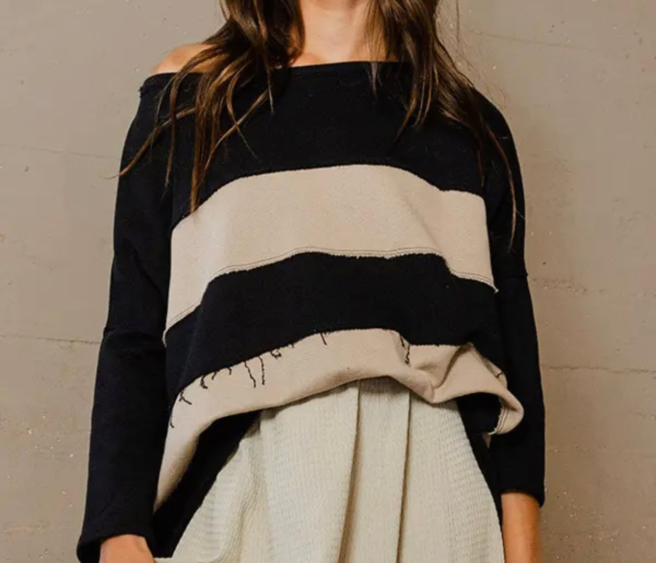 BLK/TAUPE COLOR BLOCK TERRY TOP
