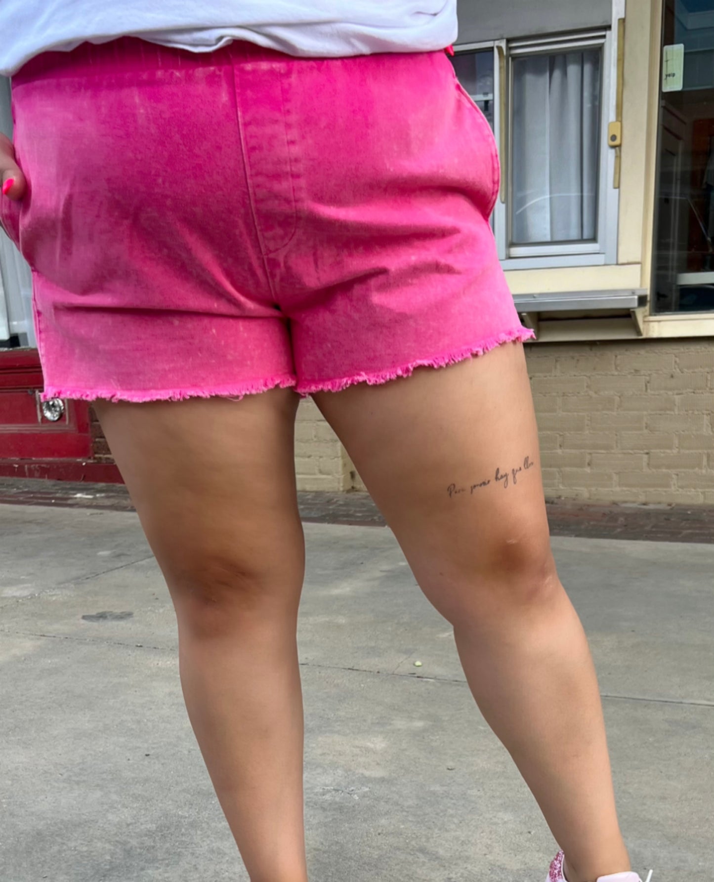 Hot Pink Washed Twill Shorts