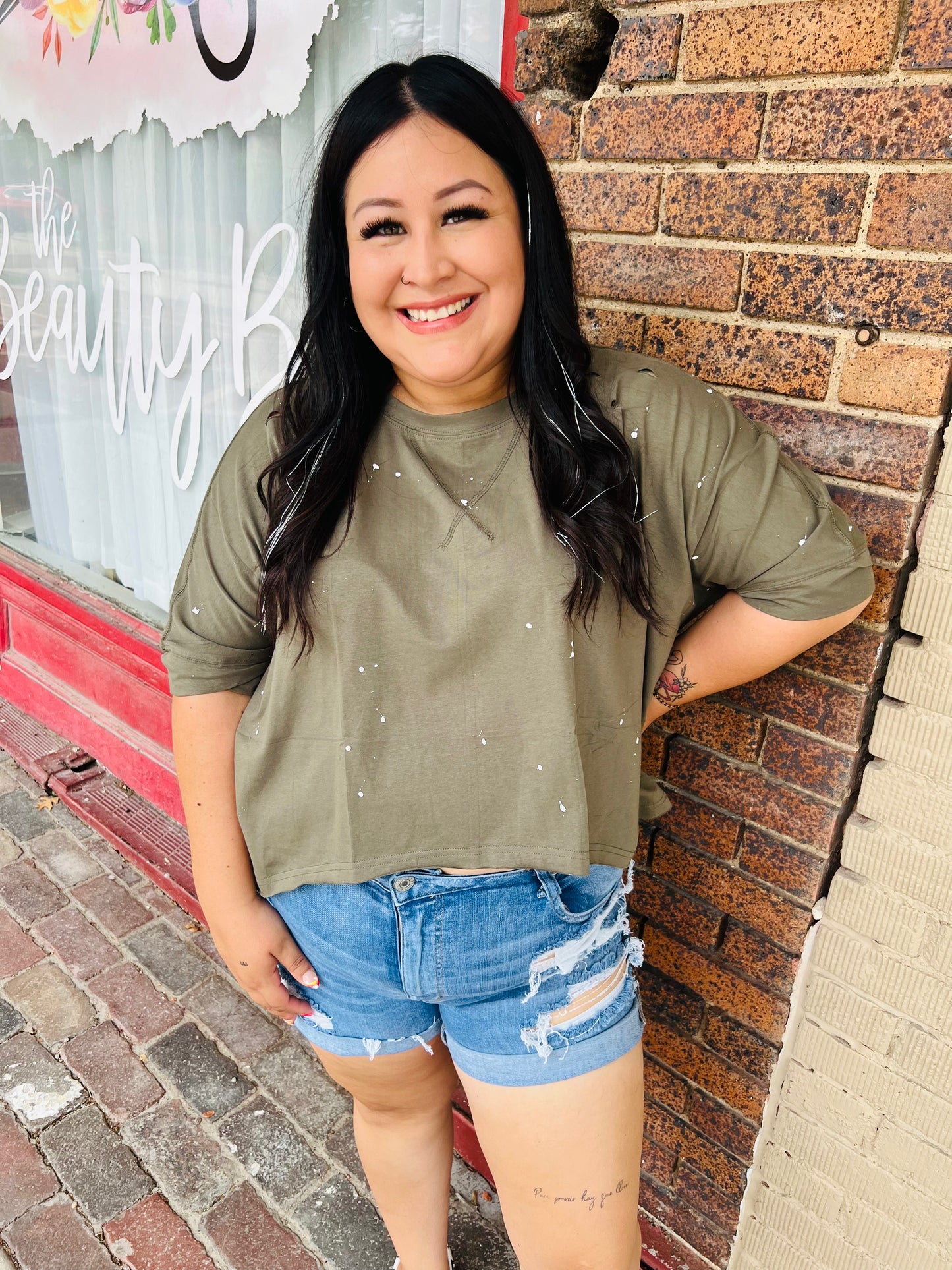 Distressed Splattered Hem top