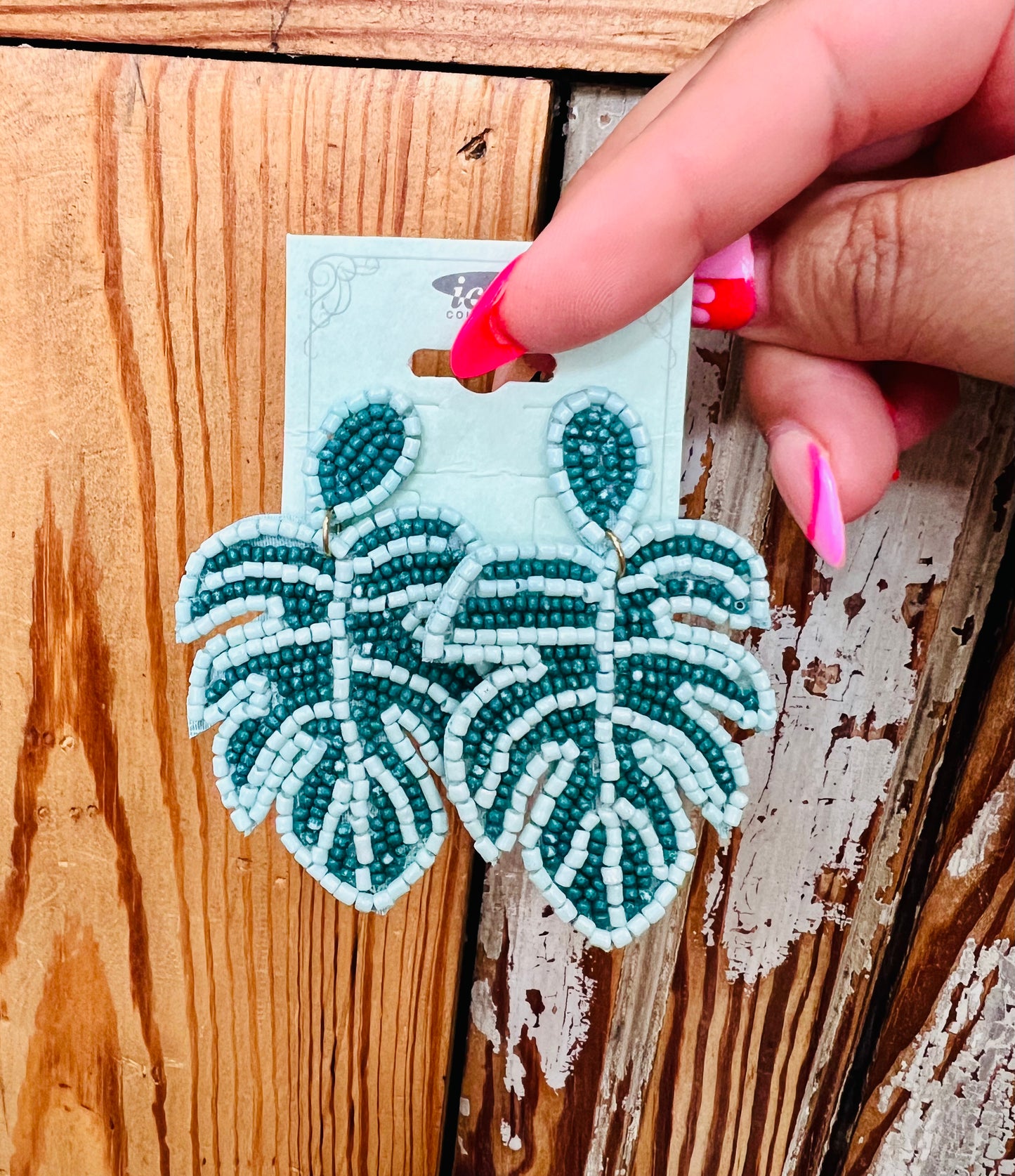 BEADED LEAF EARRINGS