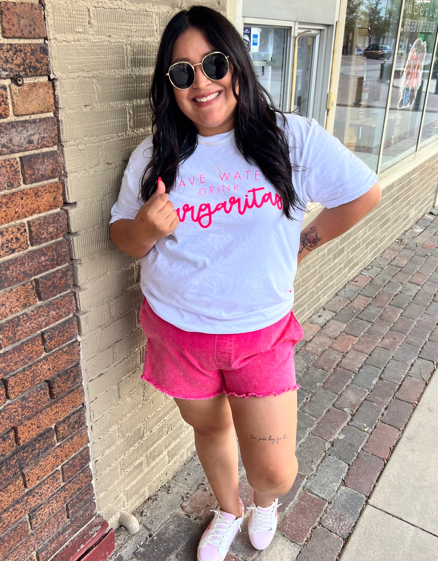 Hot Pink Washed Twill Shorts