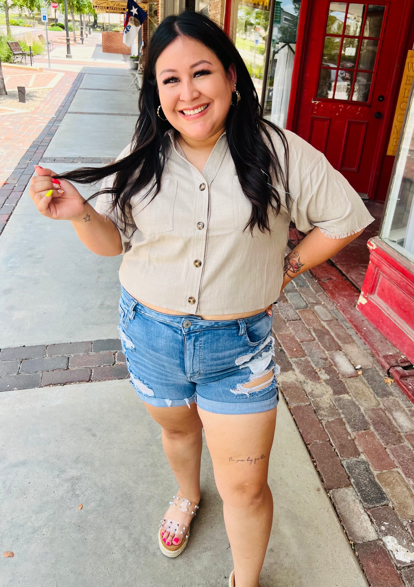 Mocha Fringed Linen Crop Top