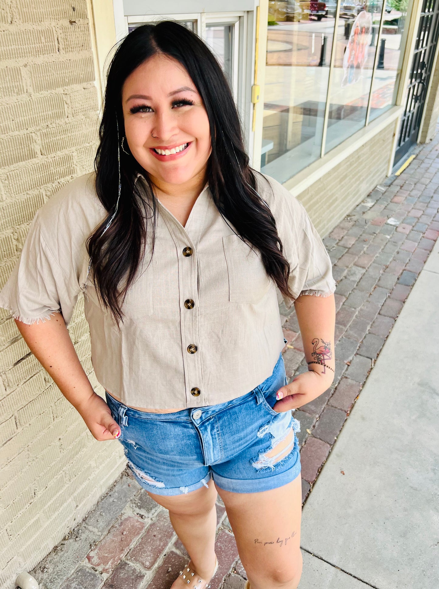 Mocha Fringed Linen Crop Top