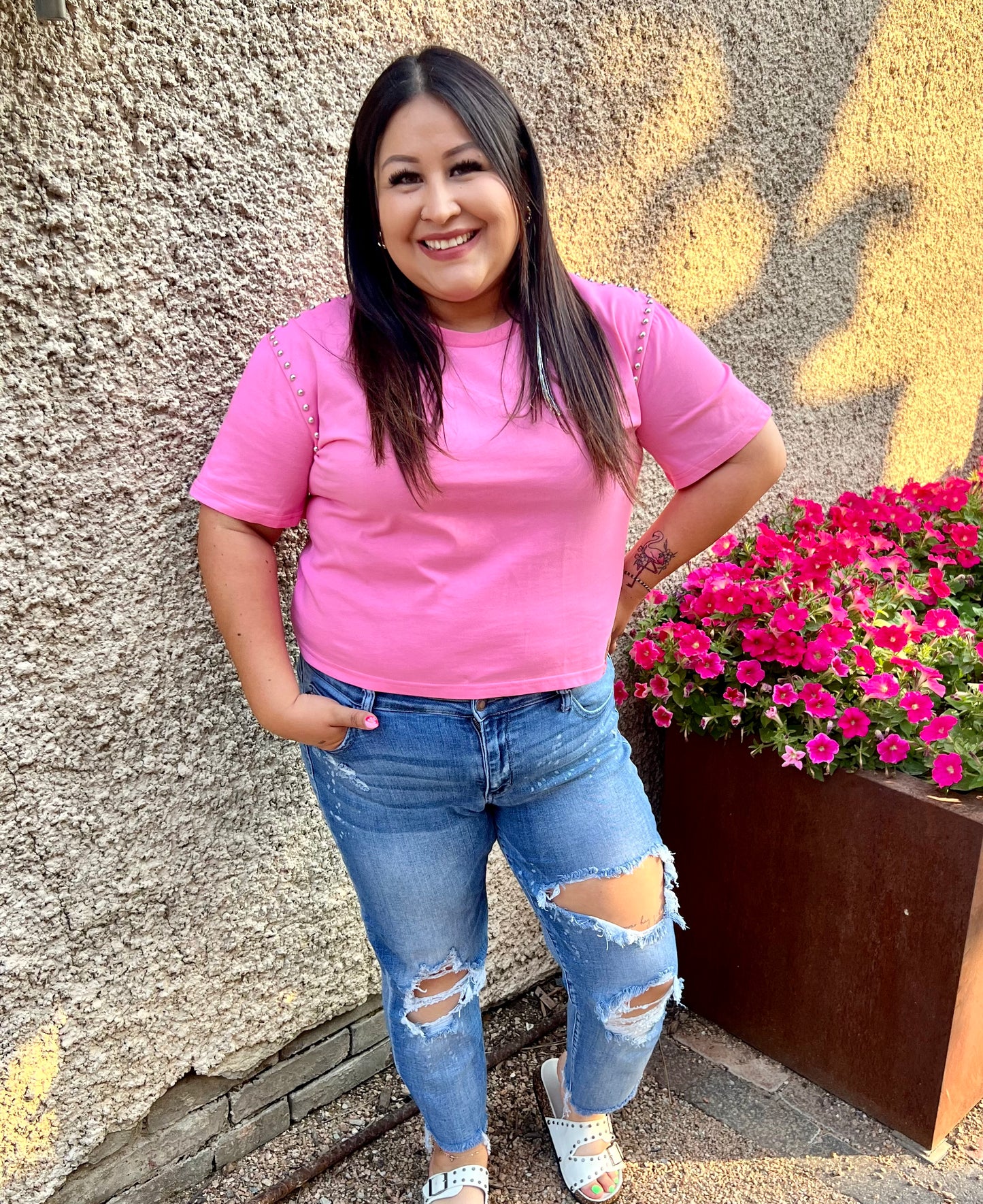 HOT PINK STUDDED TOP