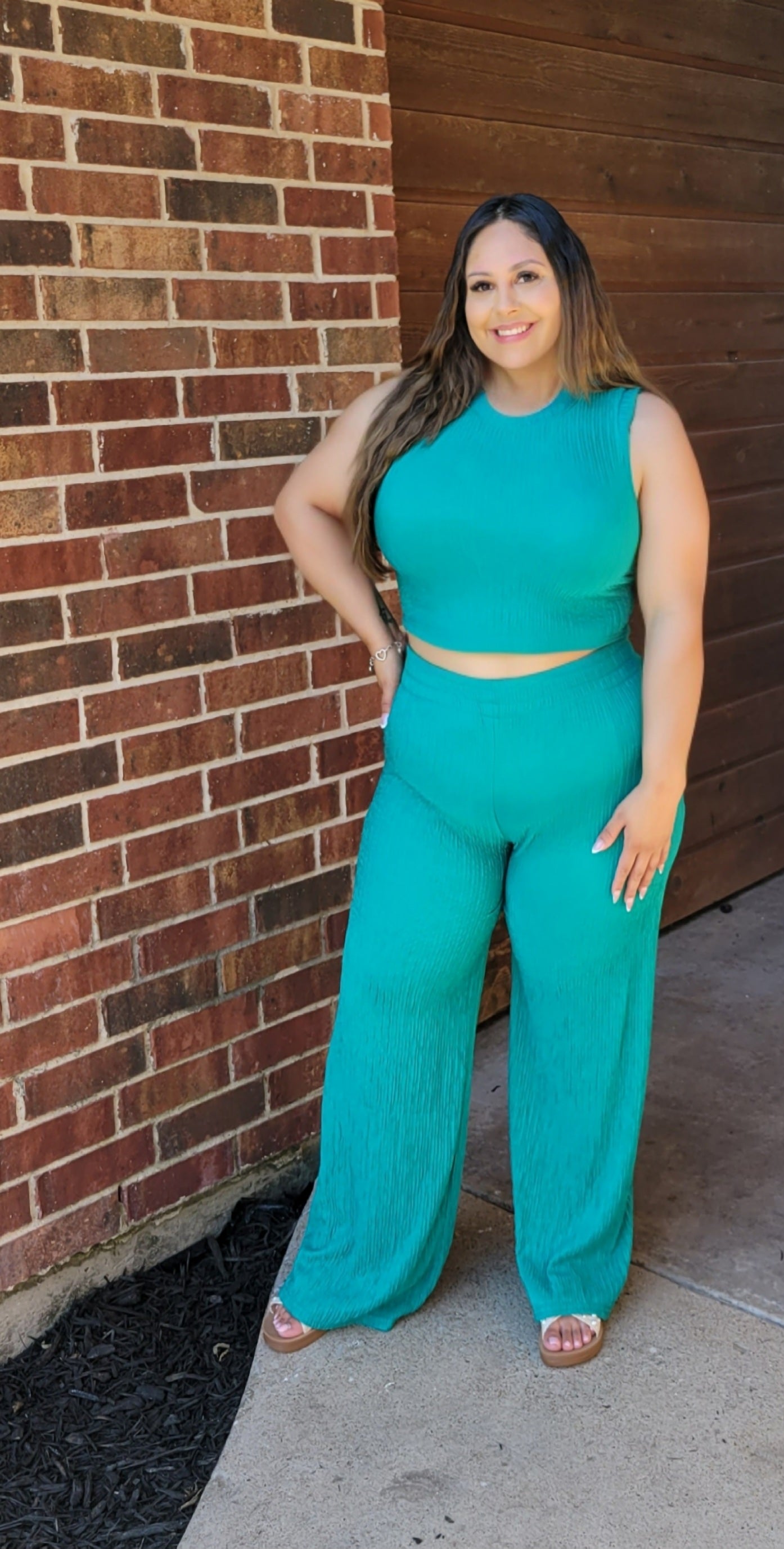 Emerald Crop Tank & Wide leg Pant Set