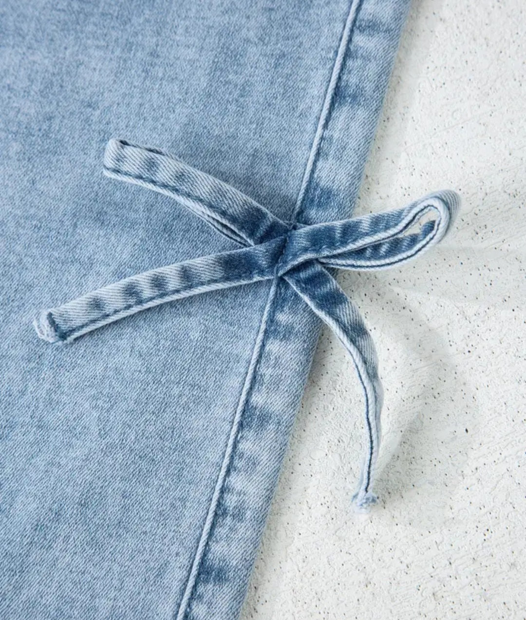 STRAIGHT LOOSE LEG SIDE KNOT BOW JEANS