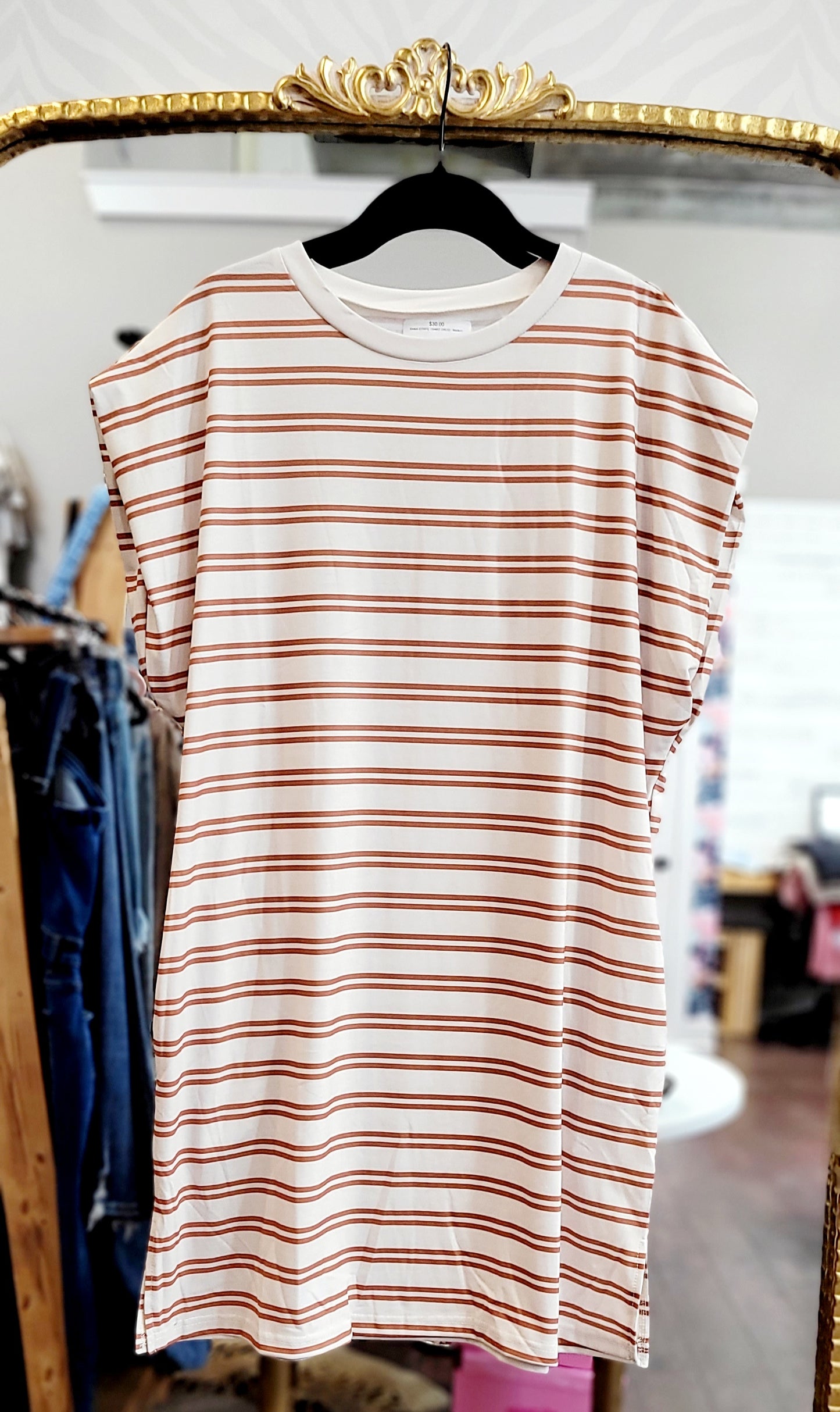 KHAKI STRIPE TSHIRT DRESS