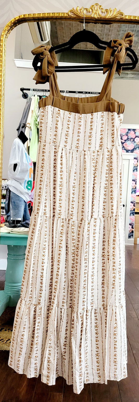 CAMEL FLORAL SMOCKED DRESS
