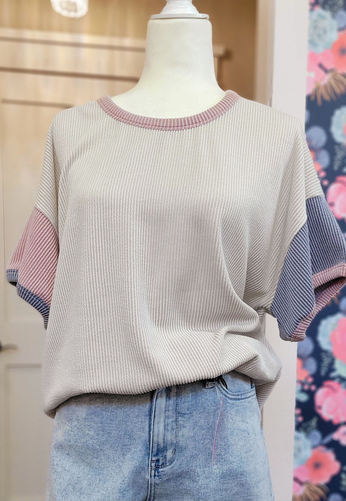 RIBBED COLORBLOCK TOP