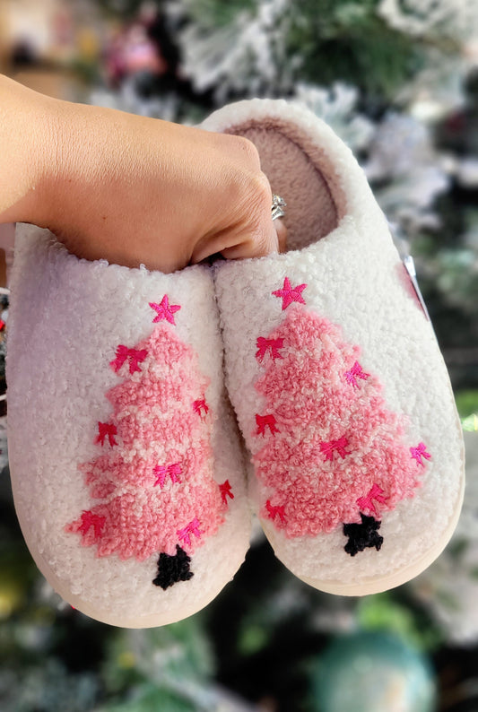 Pink Xmas Bow Slippers