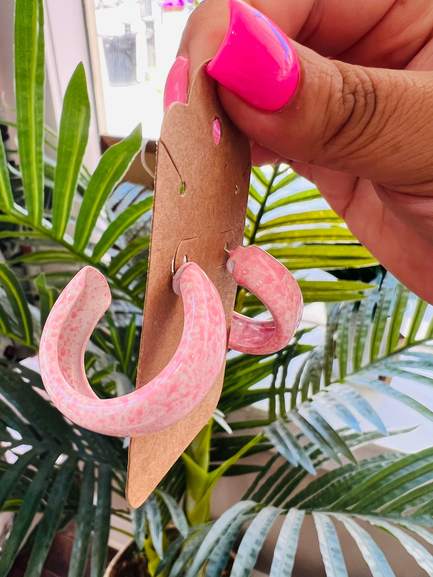 PINK MARBLE HOOP EARRINGS