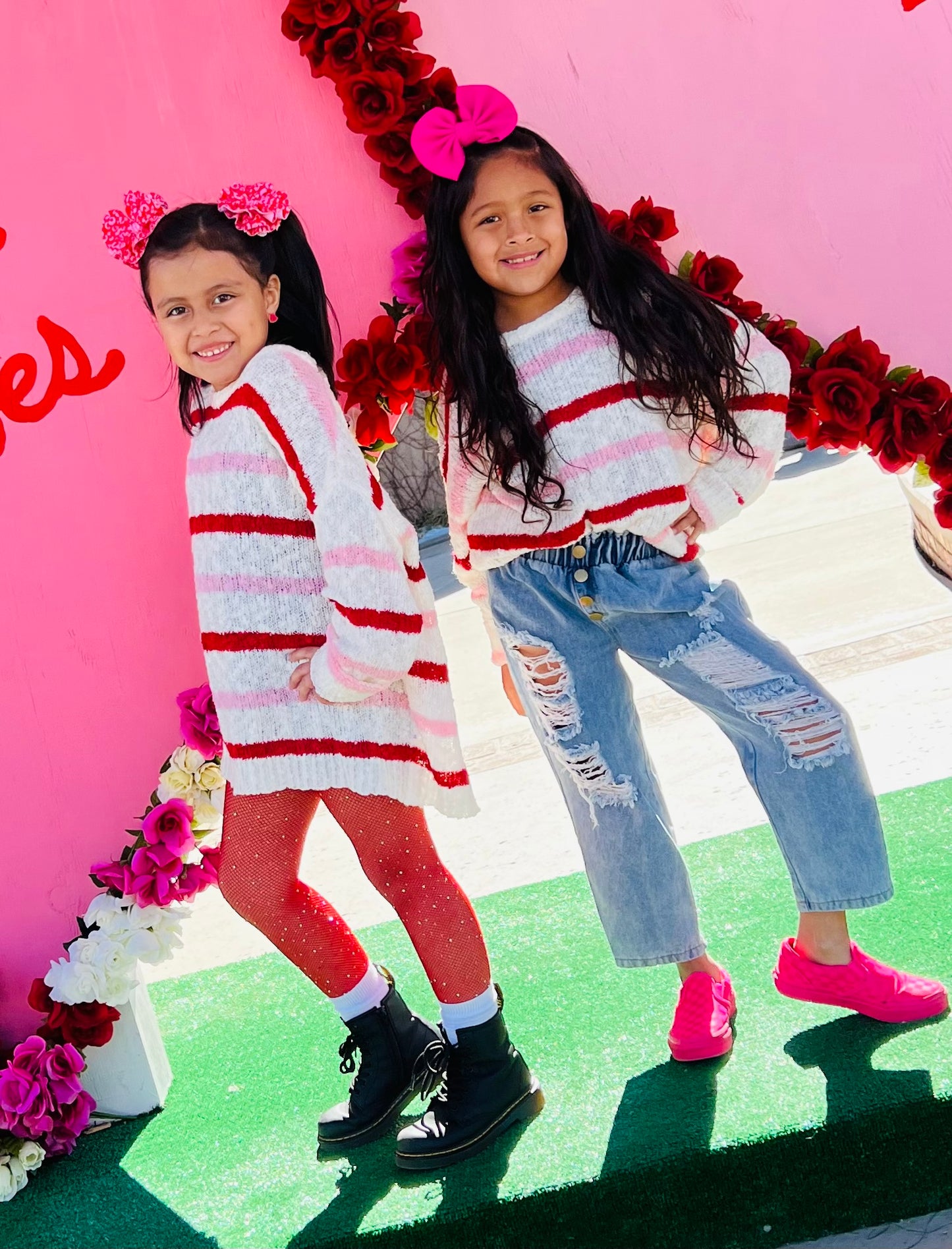 Knit Stripe Dress-Red & Pink