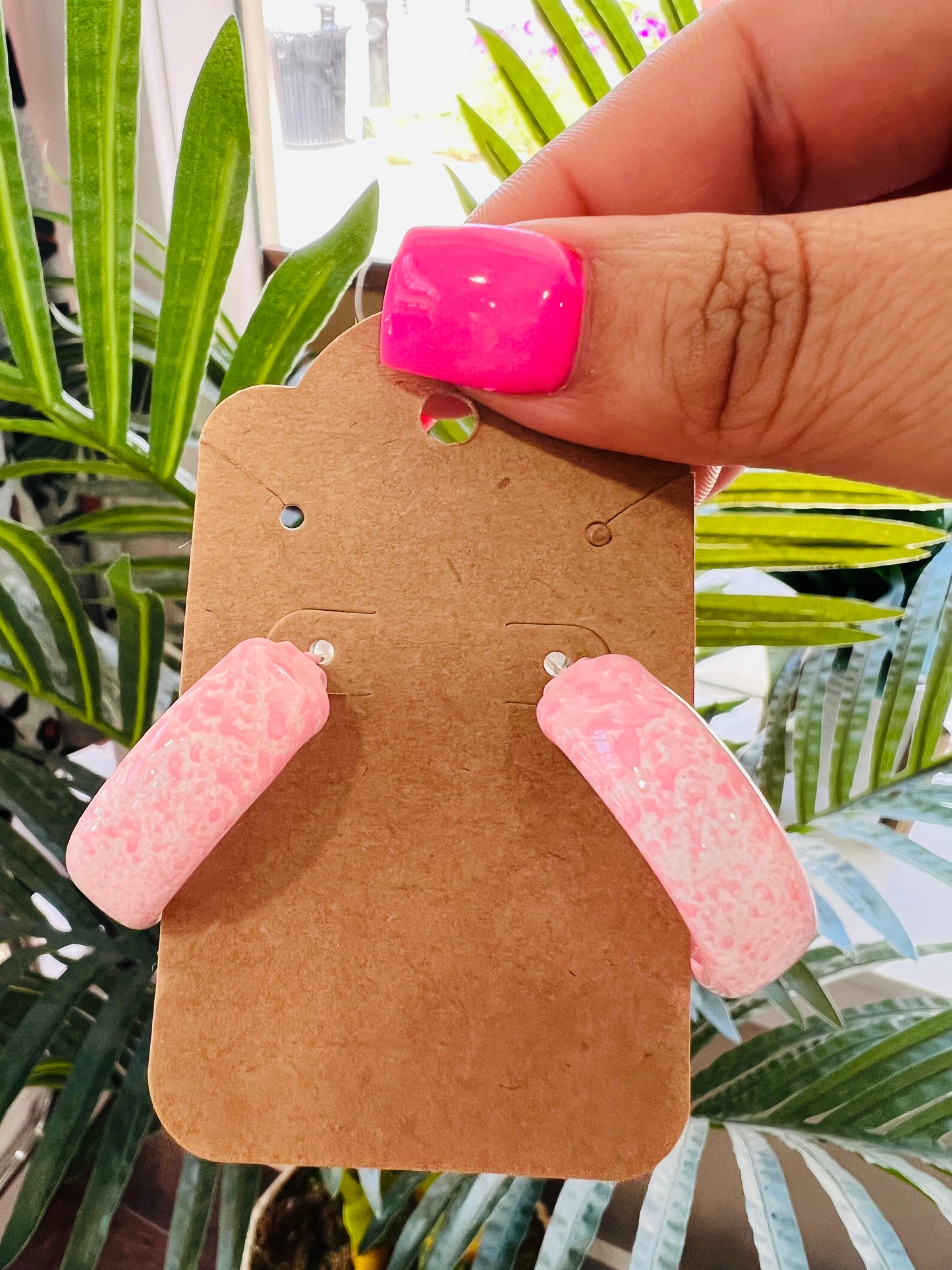 PINK MARBLE HOOP EARRINGS