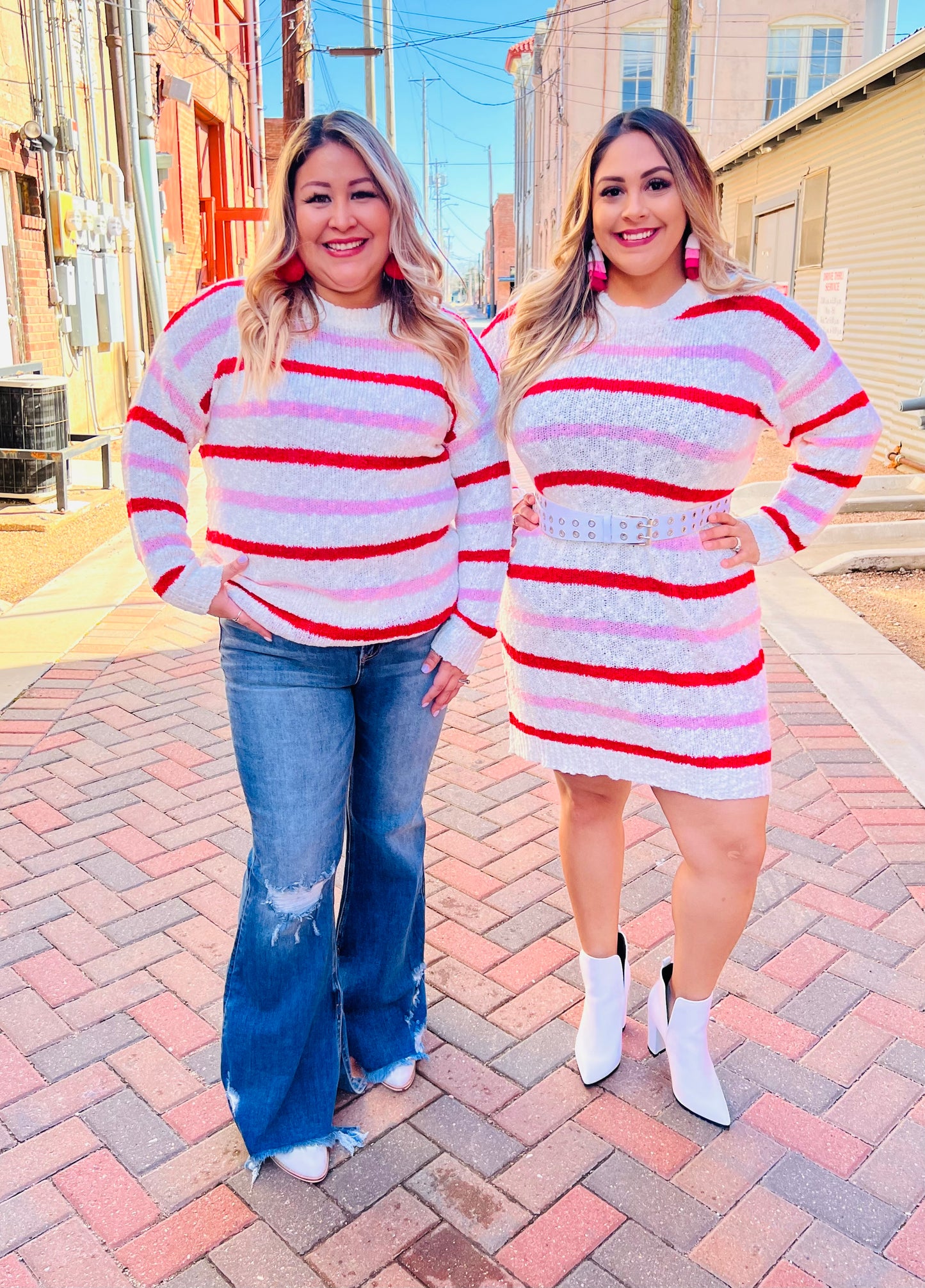 Knit Stripe Dress-Red & Pink Adult