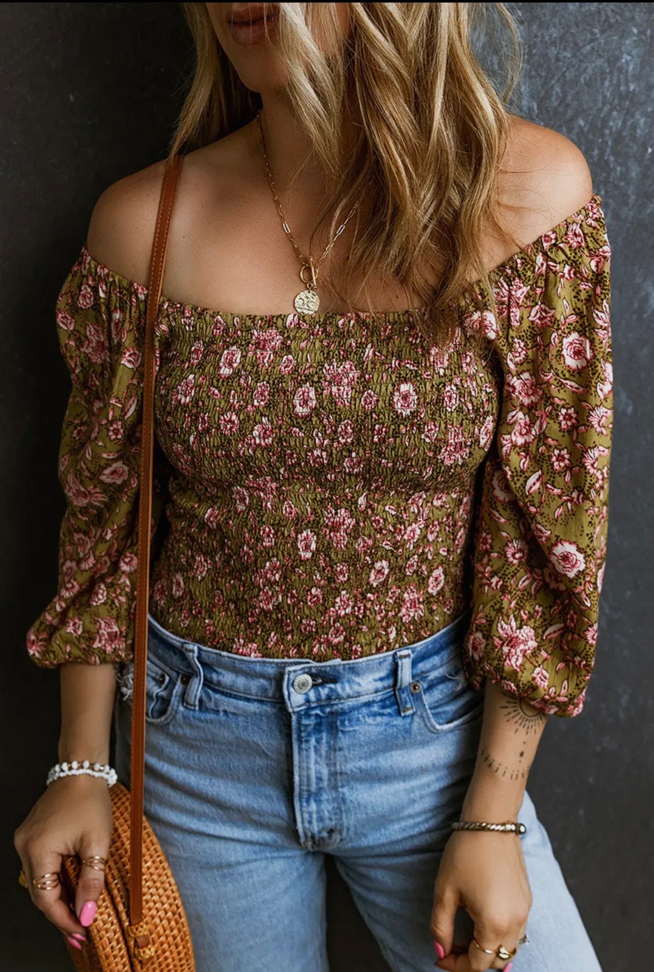 FLORAL SMOCKED OFF SHOULDER