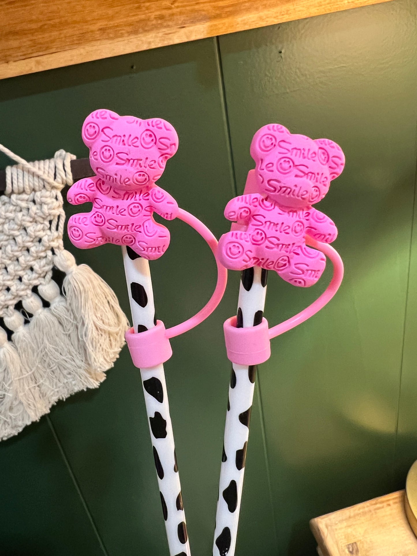 PINK BEAR STRAW TOPPER