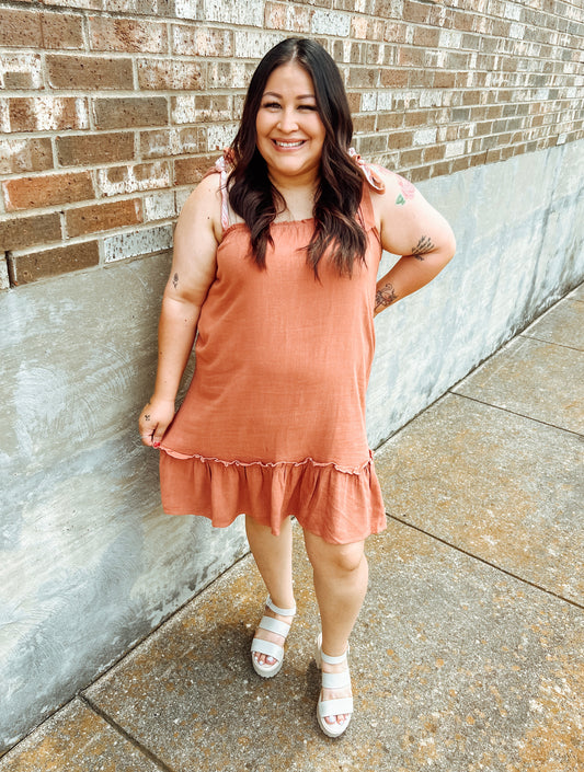 RUFFLE LINEN MINI DRESS