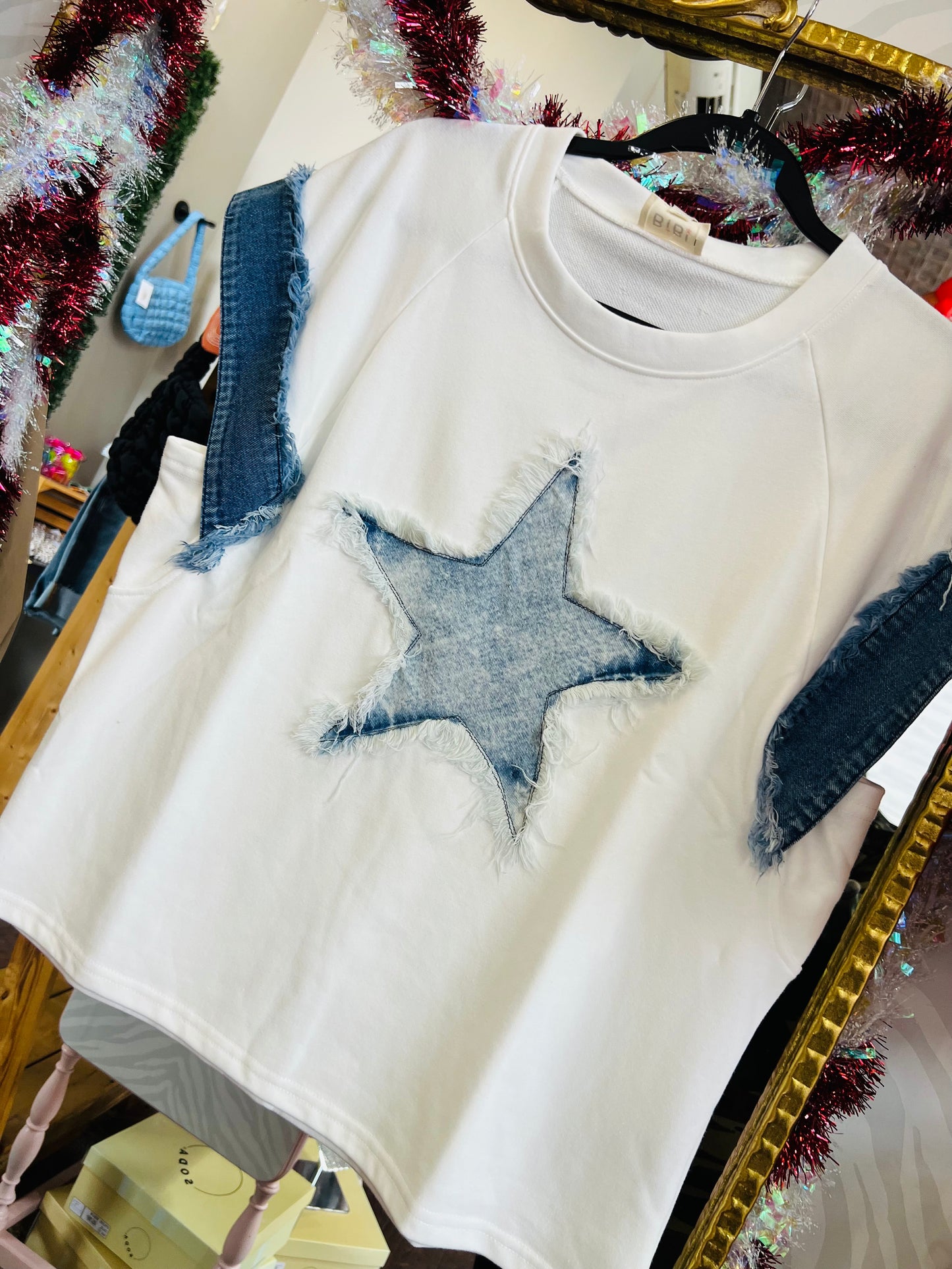 OFF WHITE DENIM COMBO TOP