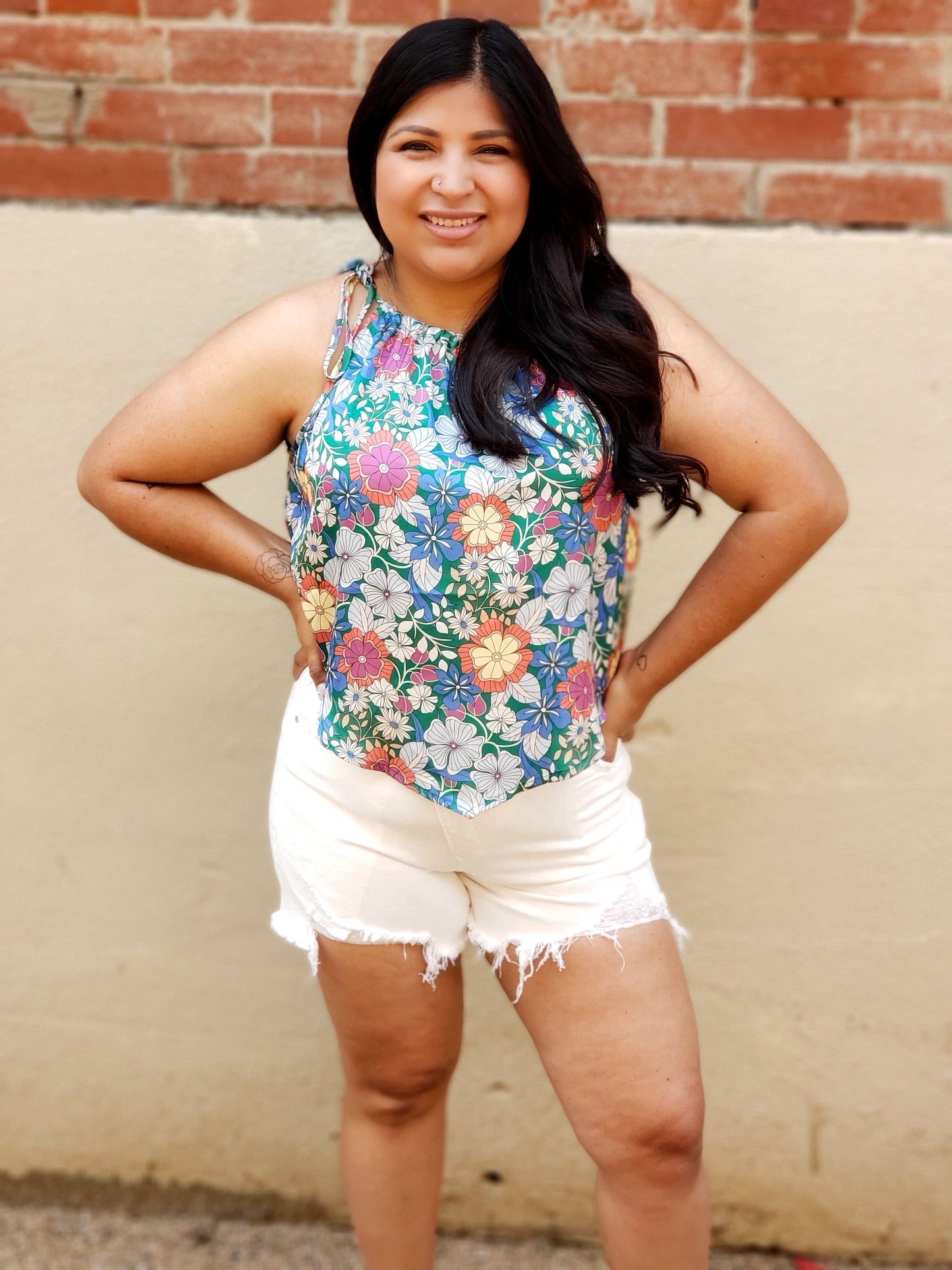 GREEN MULTI HALTER TOP