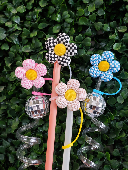CHECKERED DAISY STRAW TOPPERS