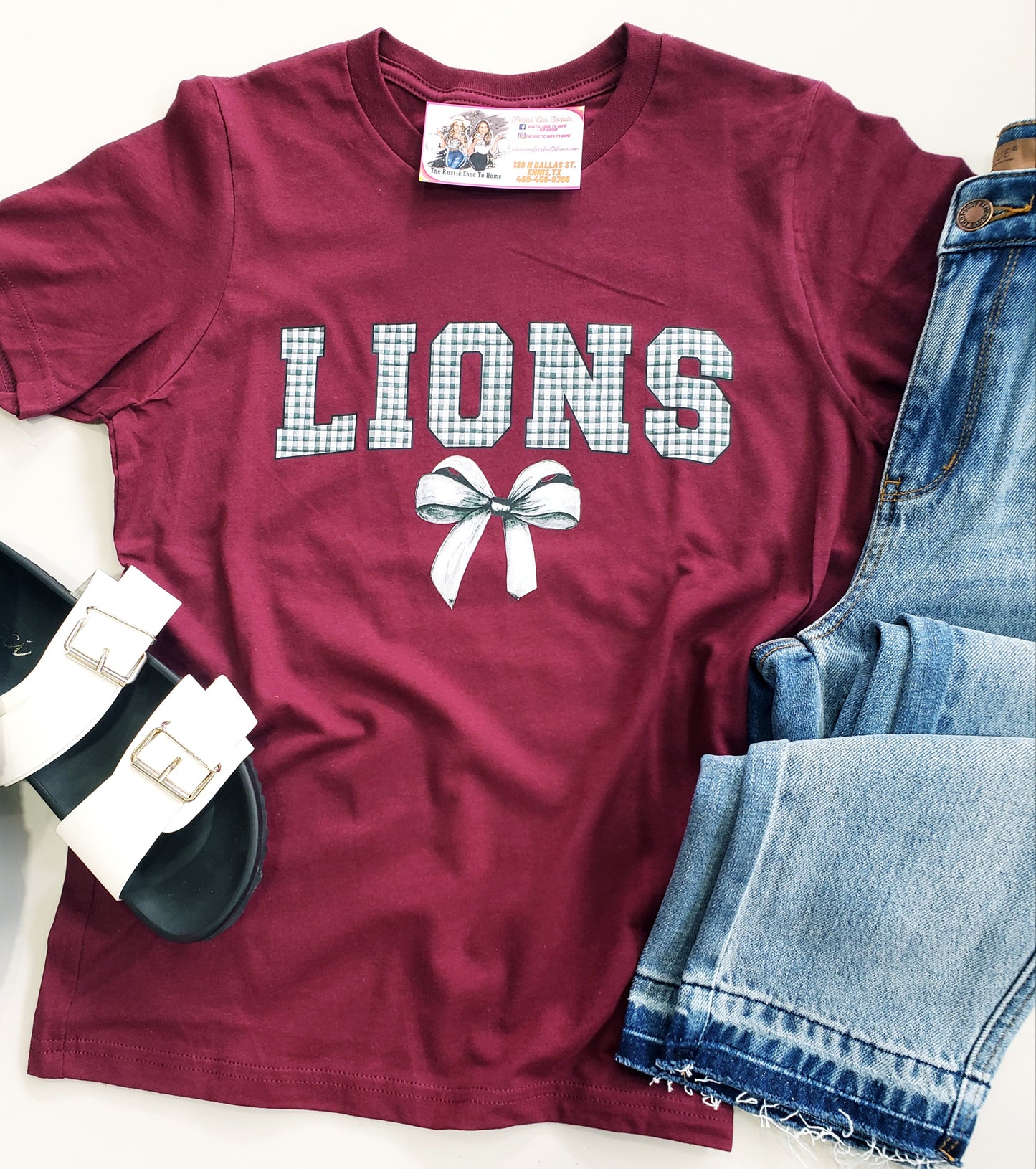 LIONS PLAID BOW TEE