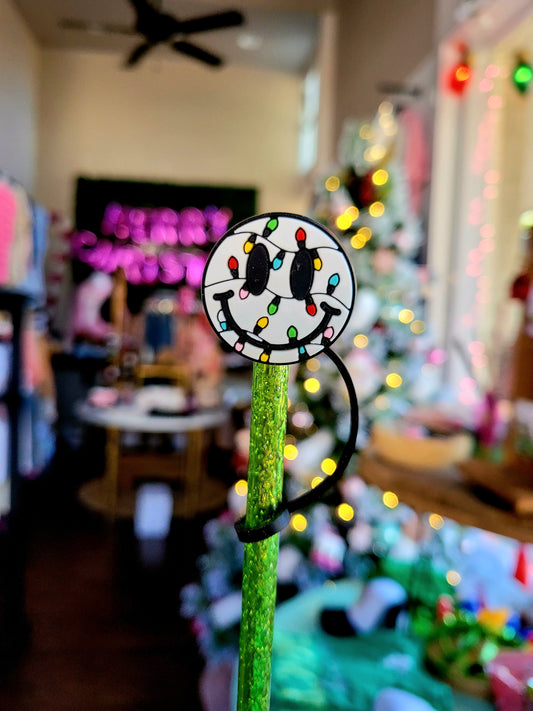 XMAS LIGHT SMILEY FACE STRAW TOPPER