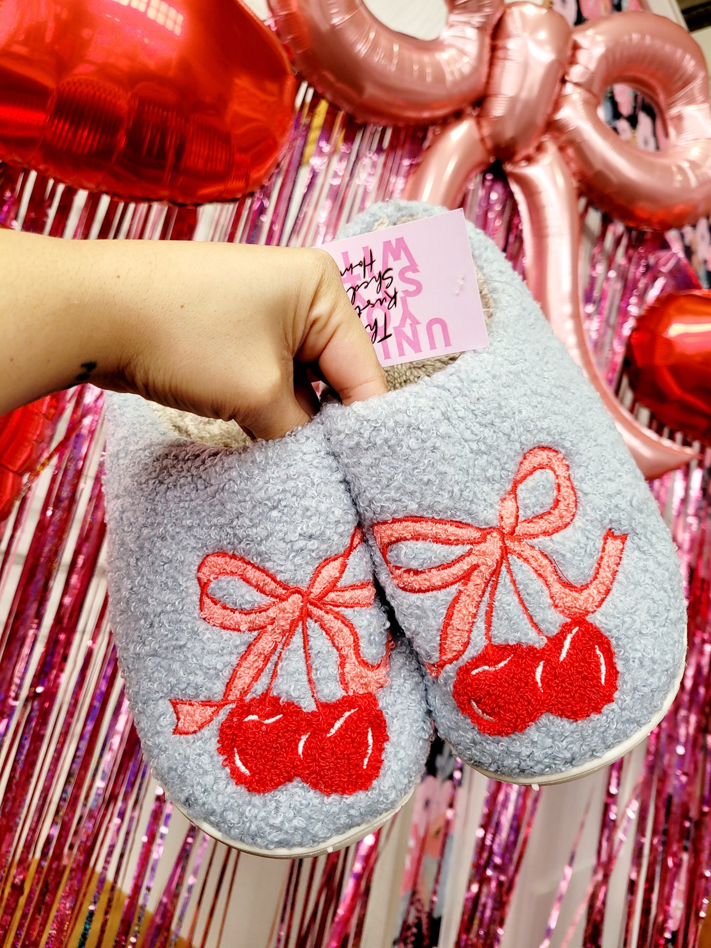 CHERRY BOW SLIPPERS