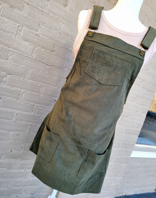 Olive Green Corduroy Overall Dress