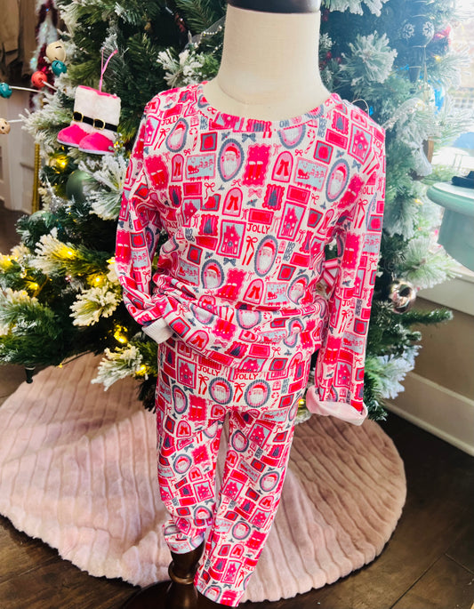 PINK XMAS COLLAGE LOUNGE SET