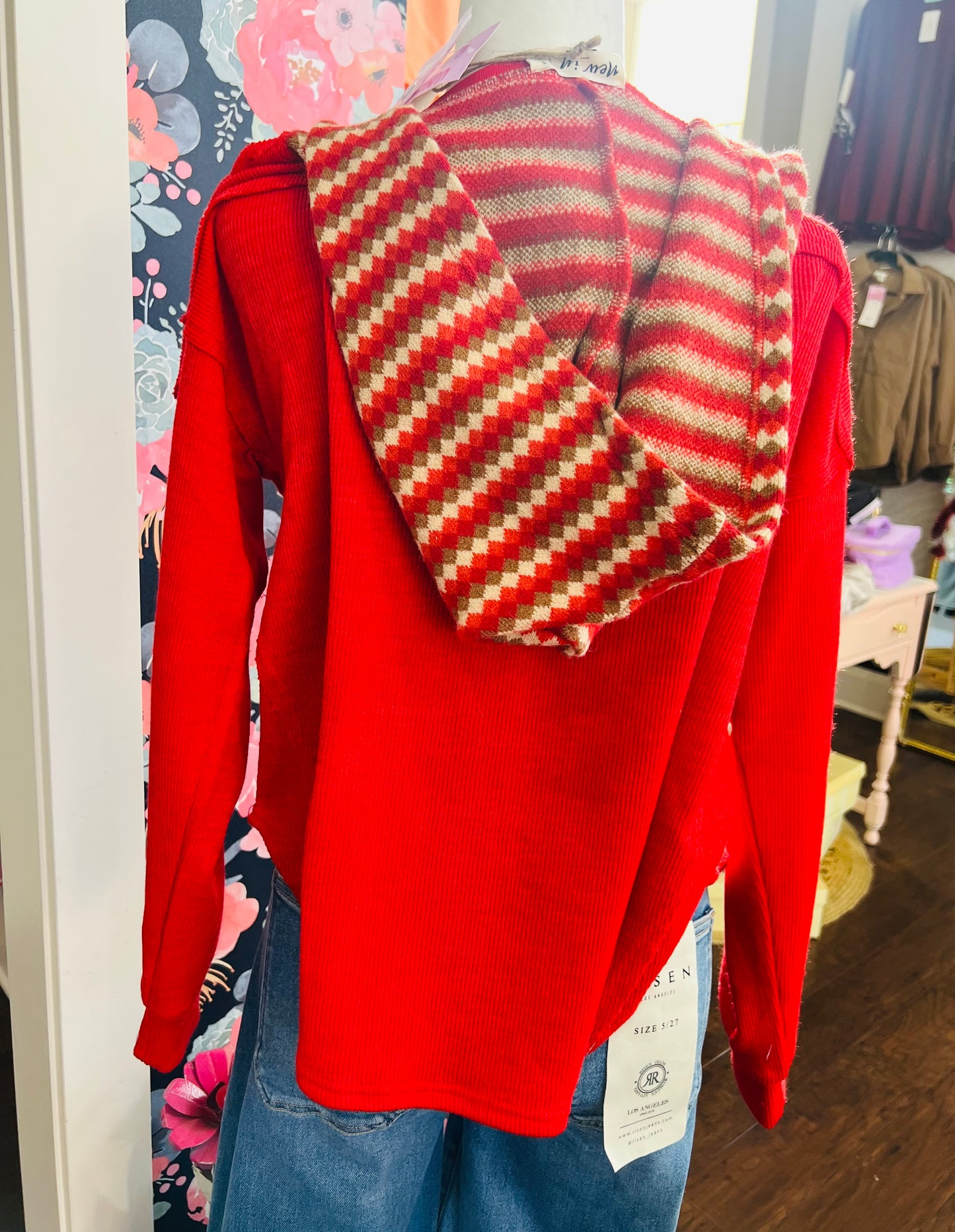 RED COZY HOODY TOP