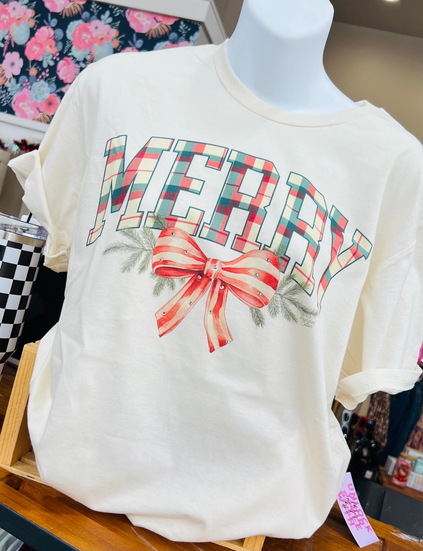 MERRY PLAID BOW TEE